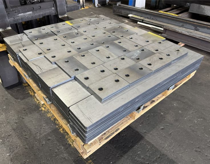 Finished profiled steel plates ready for collection